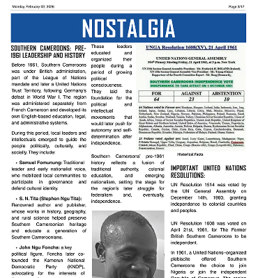 Southern Cameroons: Pre-1961 Leadership and History